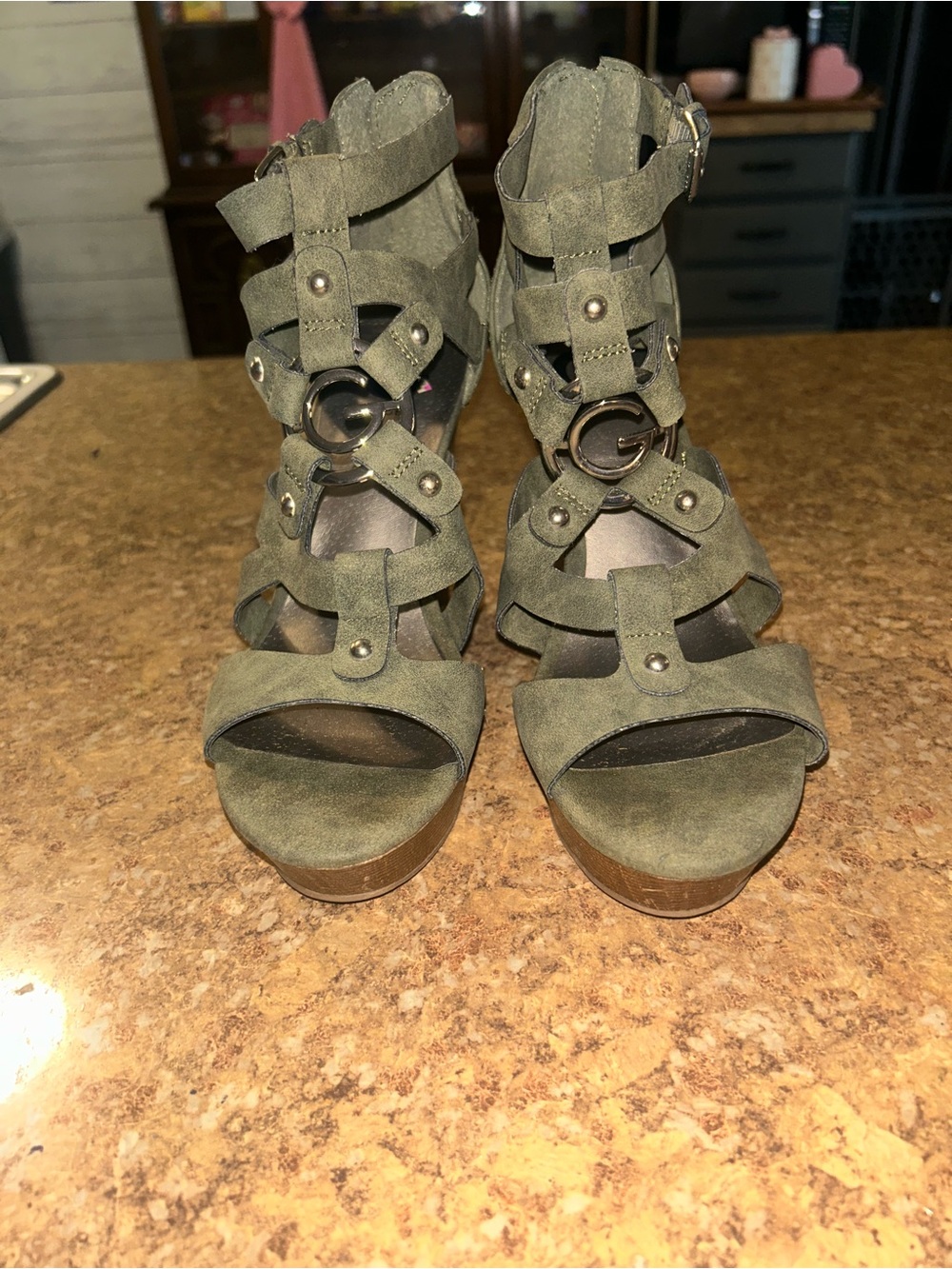 Guess Olive Strappy Suede Platform Sandals